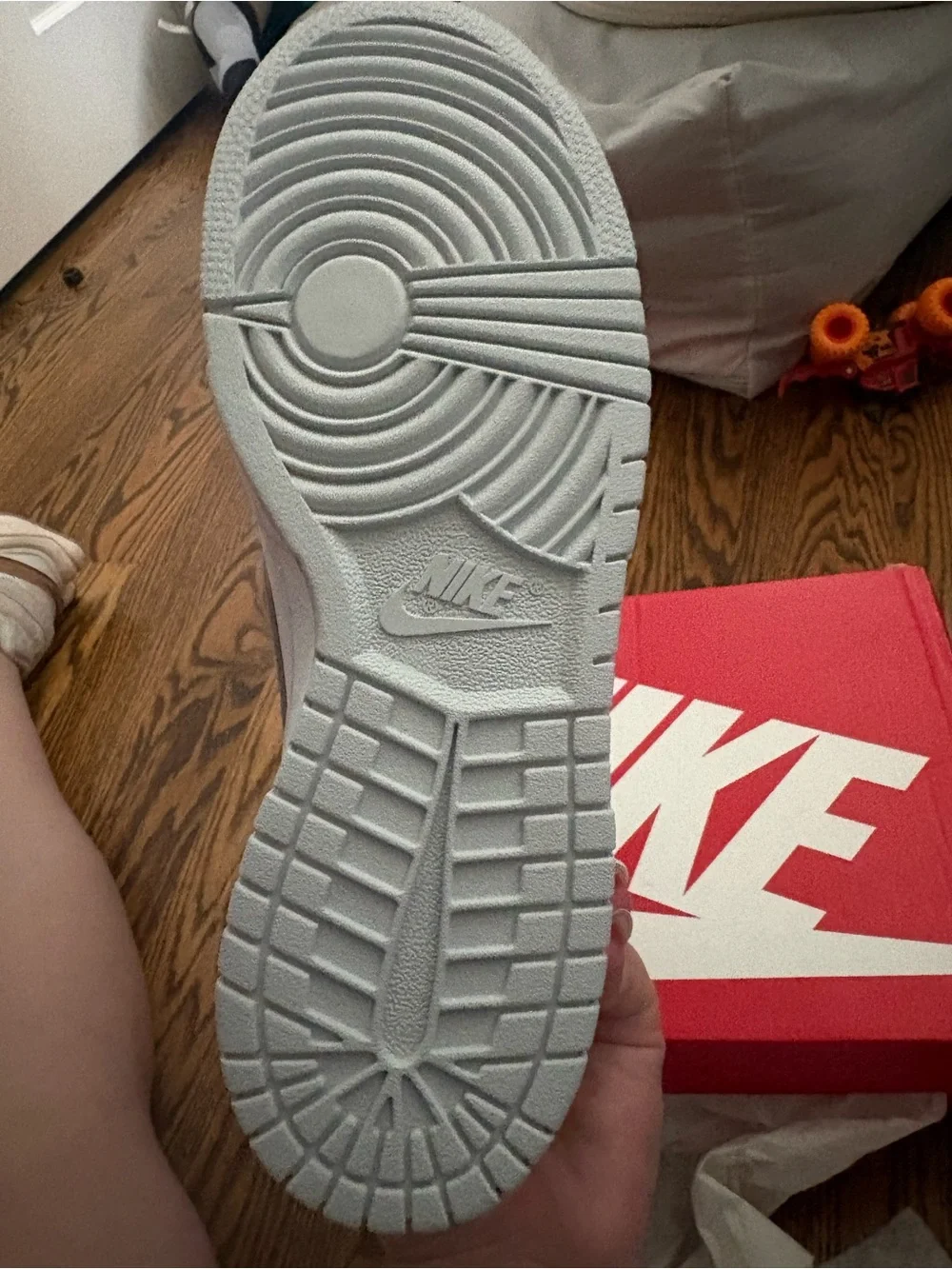 Nike White Low-Top Kids Sneakers with Green Tag